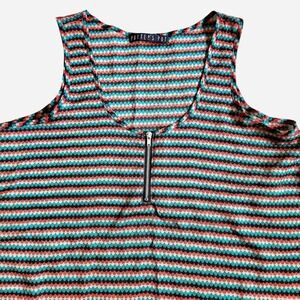 Potters Pot sleeveless cropped blouse retro multicolor pattern front zip flared